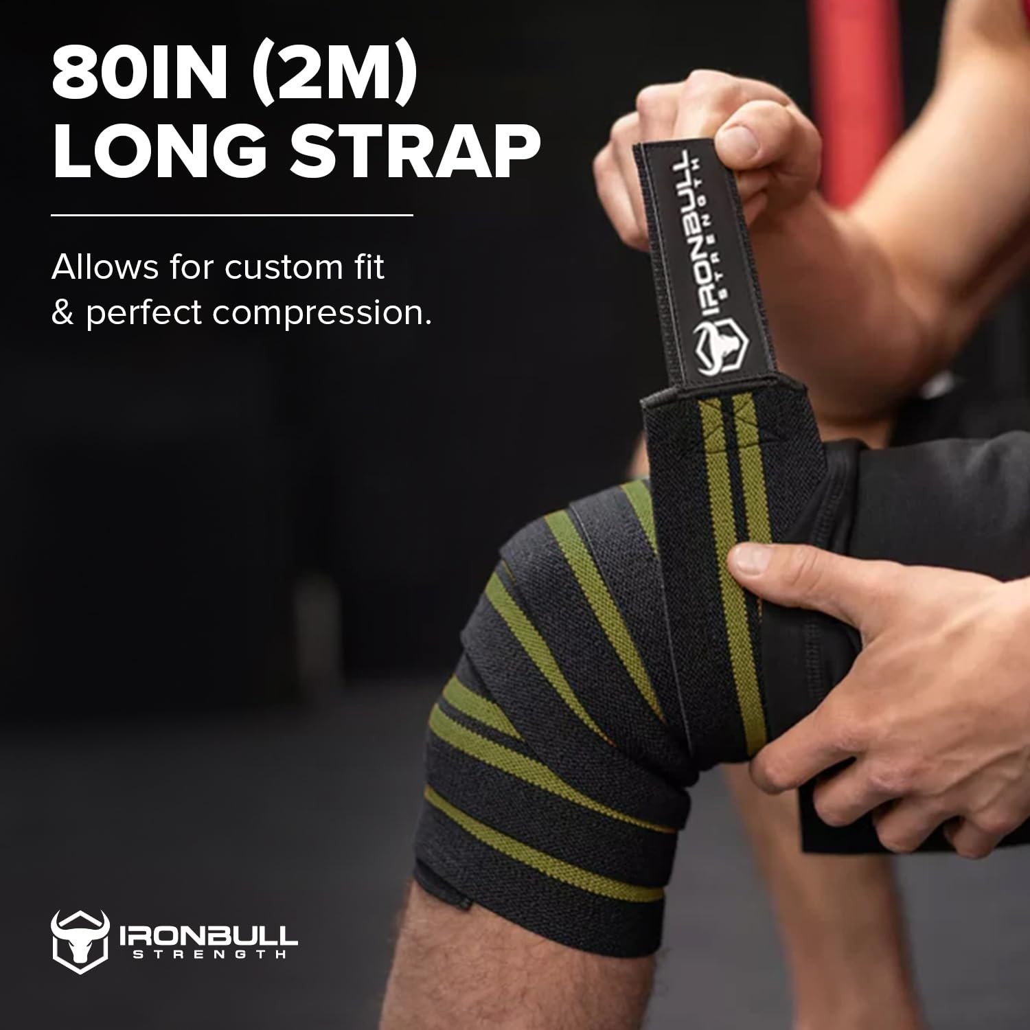 80″ Knee Wraps for Weightlifting, Squats, Powerlifting – Black/Green