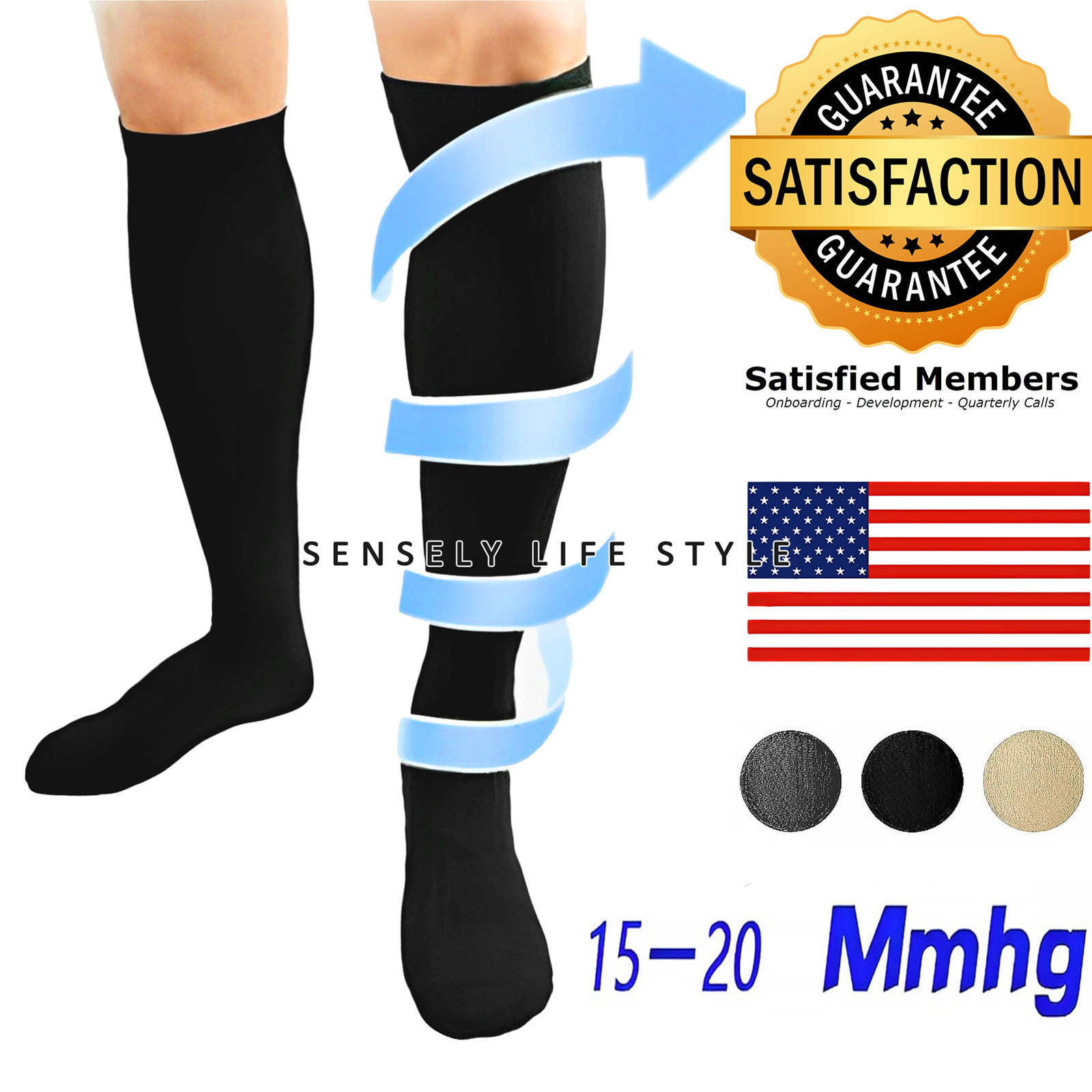 3/6Pairs Close Toe Compression Socks for Women Men 20-30 mmHg Fit Calf Curve US