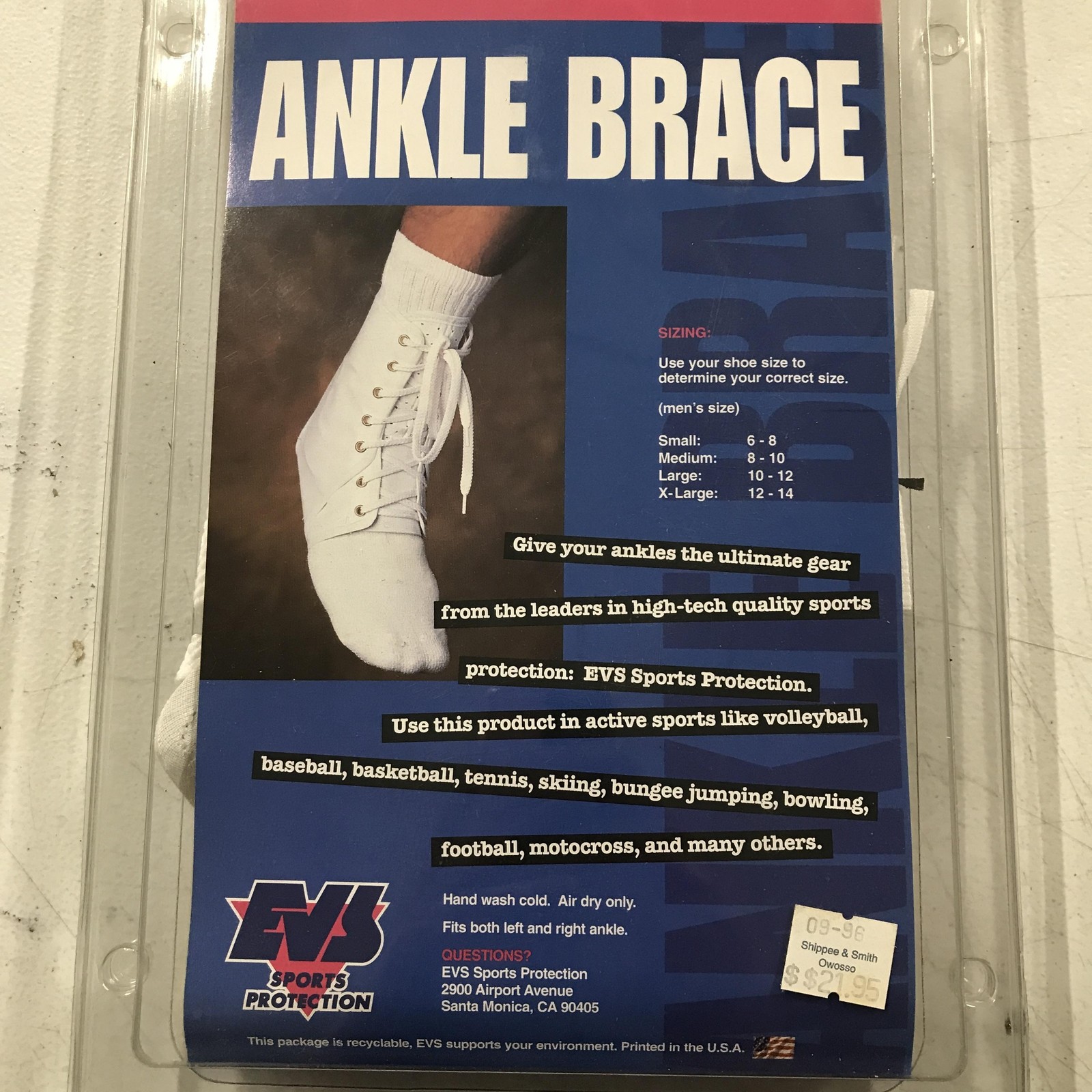Vintage EVS Sports Protection Ankle Brace Large White Lace Up Stabilizing