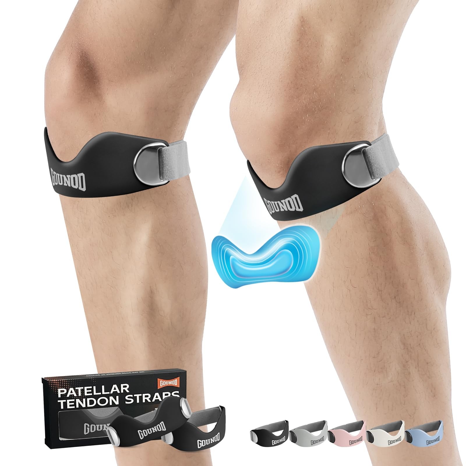 GOUNOD Silicone Patellar Tendon Support Strap 2 Pack,Knee One Size, Black