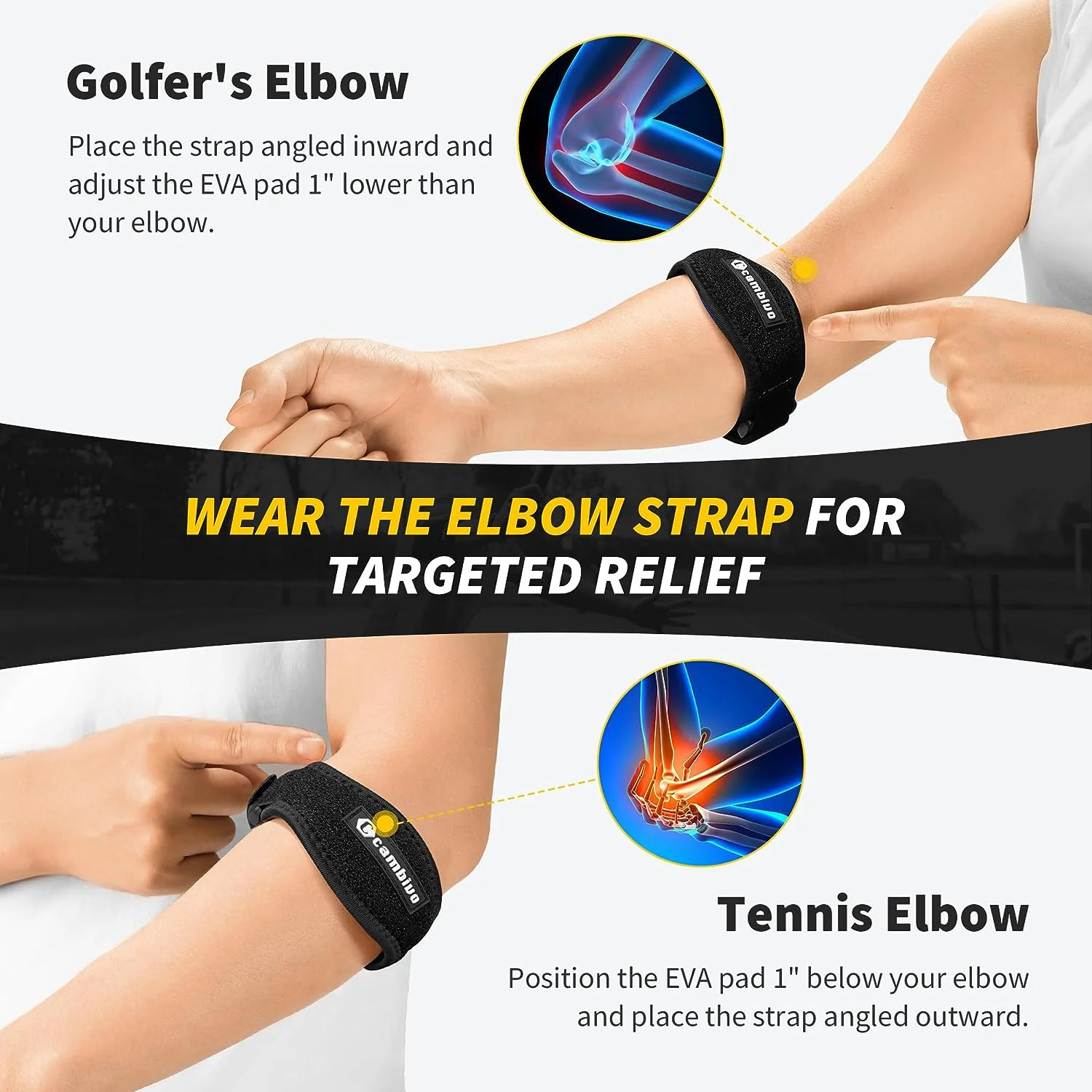 Tennis Elbow Brace for Men and Women, Adjustable Elbow Support Strap wit
