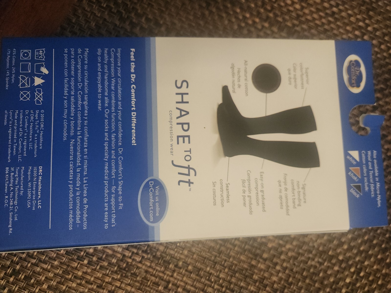 Dr Comfort Mens Dress Socks Cotton W/lycra 20-30mmHg M 8-10 Black 207313