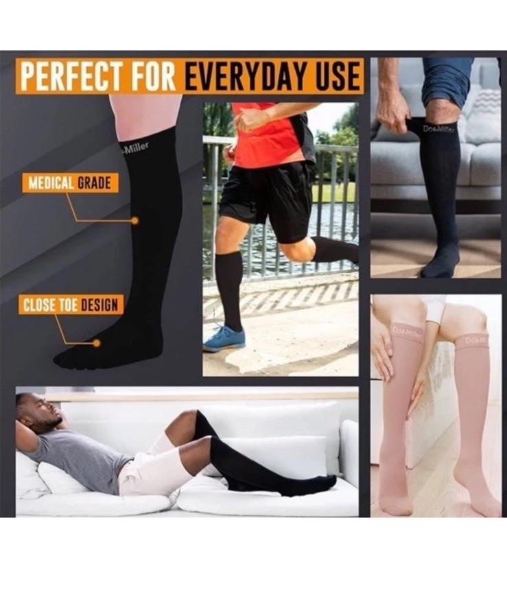 Doc-Miller Closed Toe Compression Socks Size S Small ** 20-30mmHg – Black New