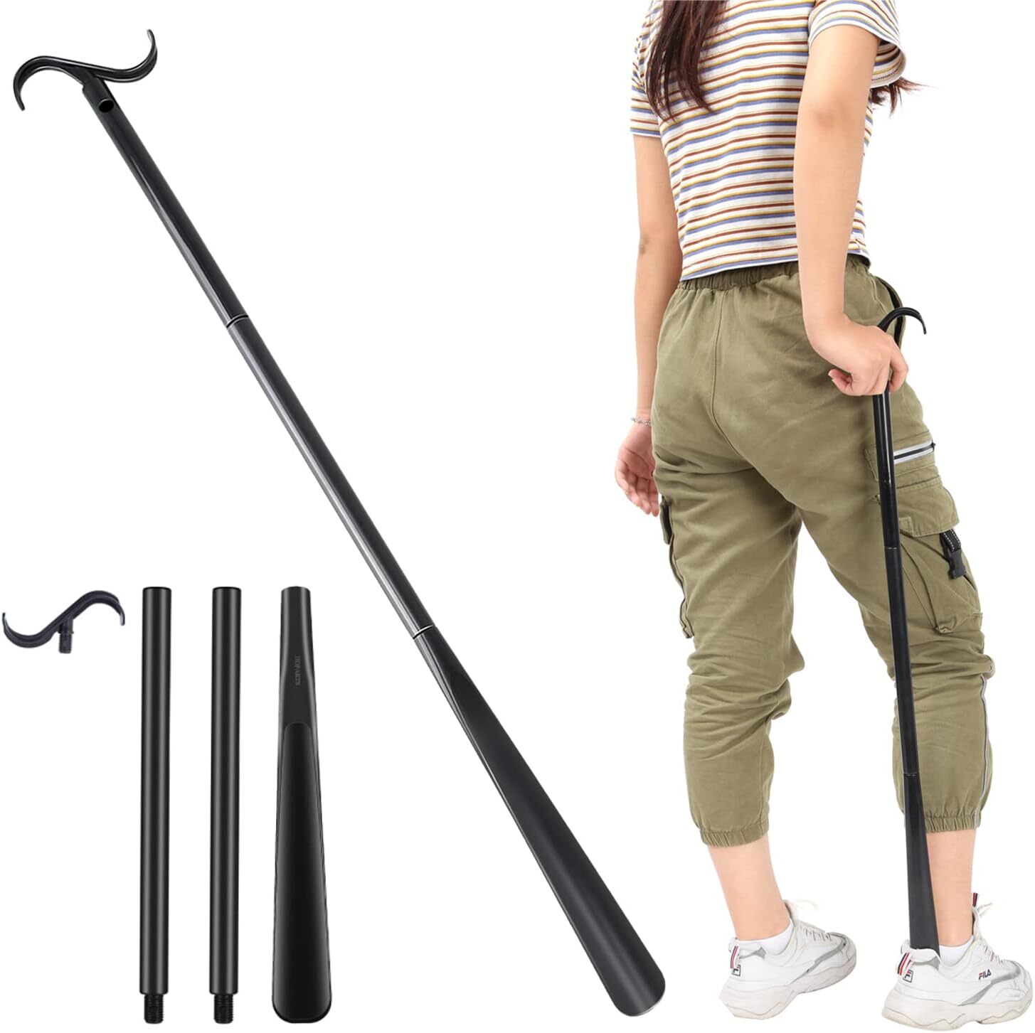 35″ Long Dressing Stick with Shoe Horn with Sock Removal Tool Adjustable