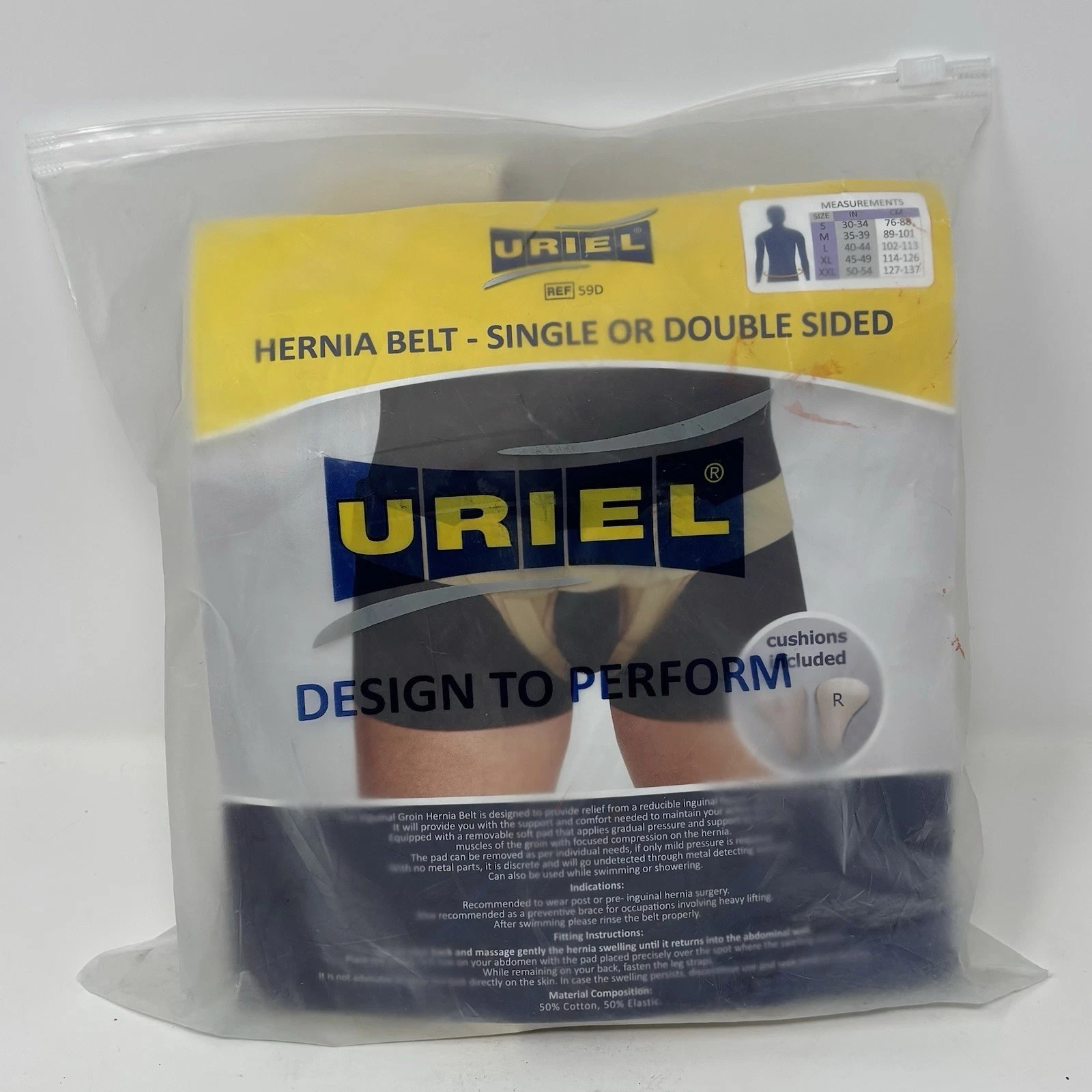 URIEL Single or Double Sided Hernia Belt XL Men Inguinal Pre & Post Surgery New