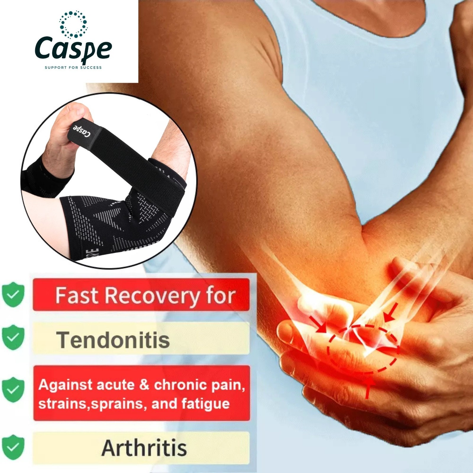 Caspe 2-Pack Elbow Sleeve Brace Wrap Adjustable Support Arm Arthritis Tendonitis