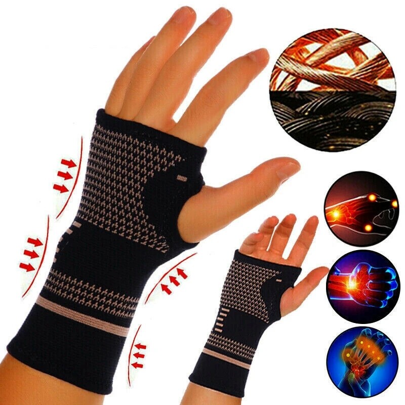 Copper Wrist Support Gym Wristband Compression Arthritis Sleeve Palm Hand Bracer