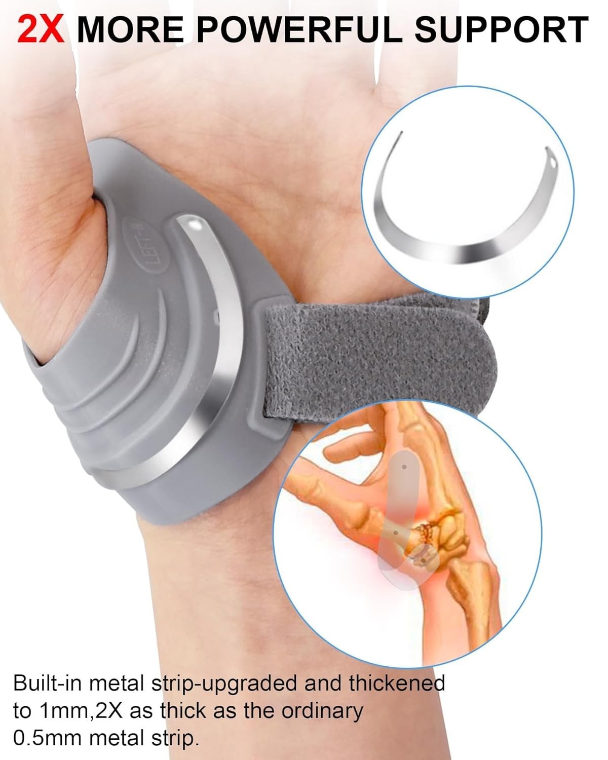 Thumb Brace for Joint Pain. ( Left Hand, Size: M, Gray )