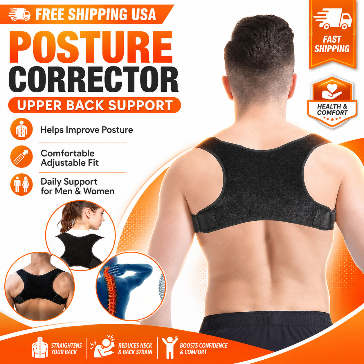 Adjustable Posture Corrector Back Shoulder Support Correct Brace Belt Men Women