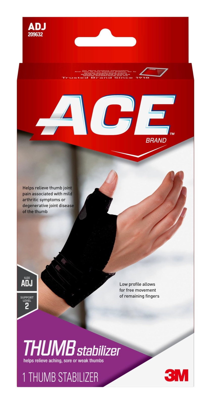 ACE Adjustable Thumb Stabilizer Orthopedic Support for Sore Weak Injured Thumbs
