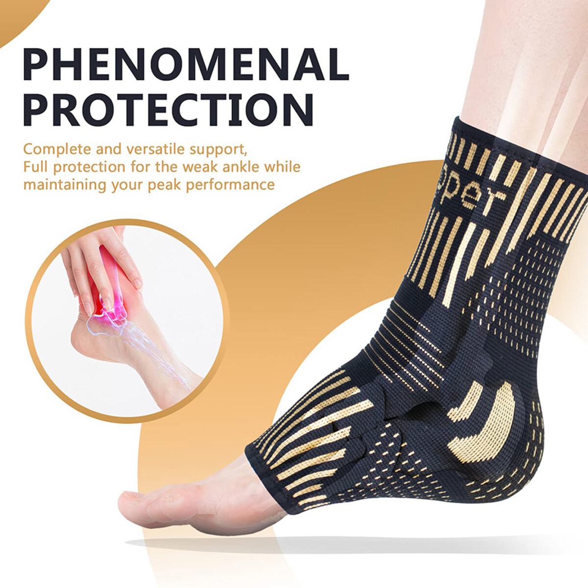Copper Ankle Support Brace Compression Sleeve Socks Stabilizer Foot Pain Relief