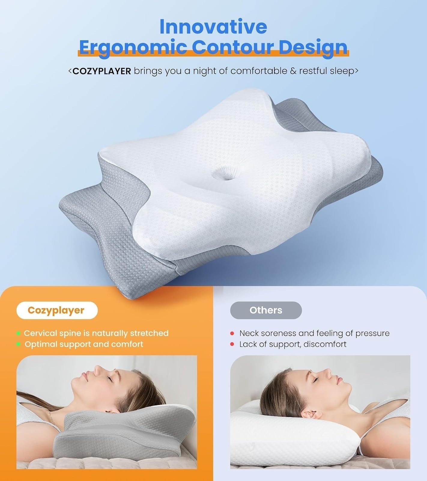 Cozyplayer Adjustable Memory Foam Neck Support Pillow – Ergonomic Design