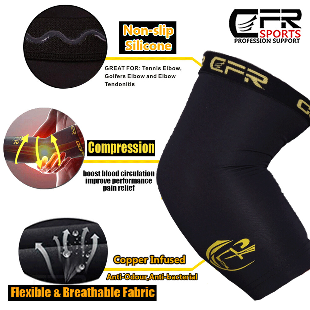 Compression Arm Sleeves Copper Elbow Support Brace Joint Pain Relief Gym Tennis