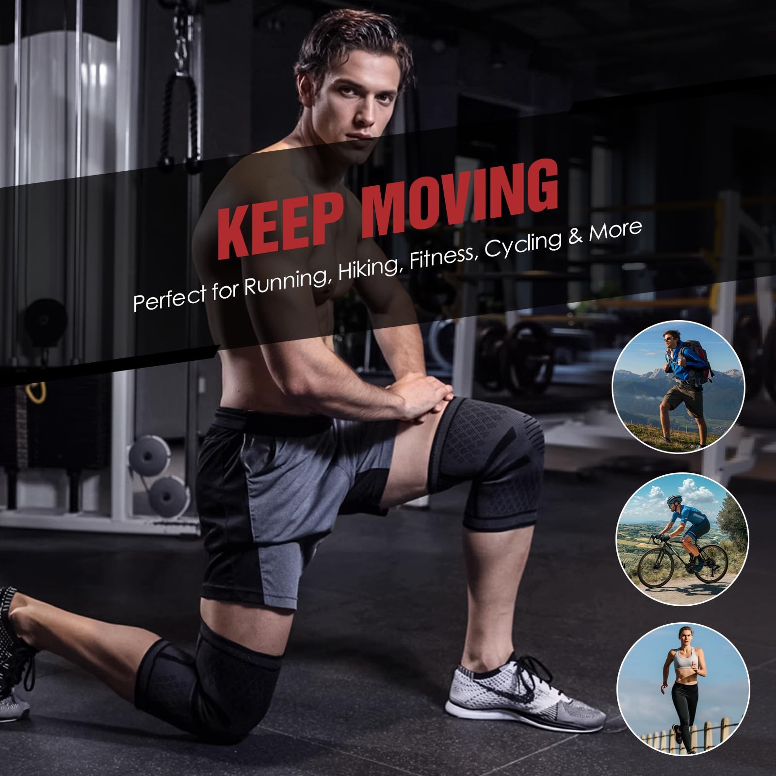 Compression Knee Brace Sleeve Running Basketball Hiking Support 1719 In 2 Pack