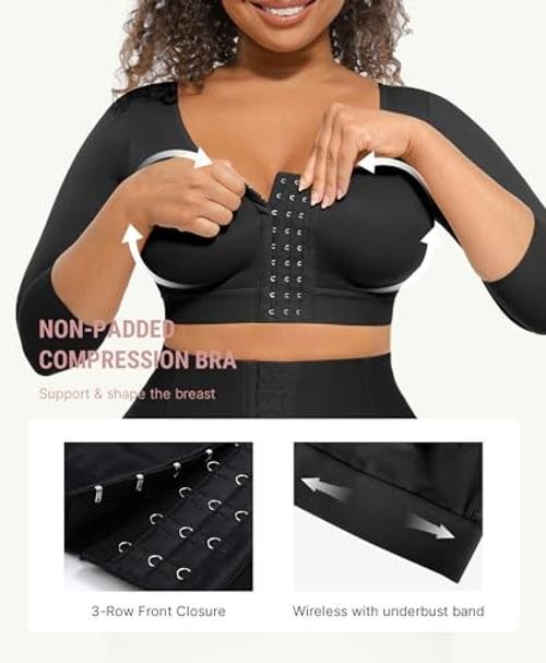Arm Compression Sleeve Women Post Surgery Front Closure Bra | XX-Large Black