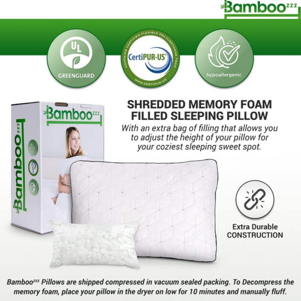 Bamboo Memory Foam Pillow CertiPUR-US Adjustable Cooling Hypoallergenic Washable