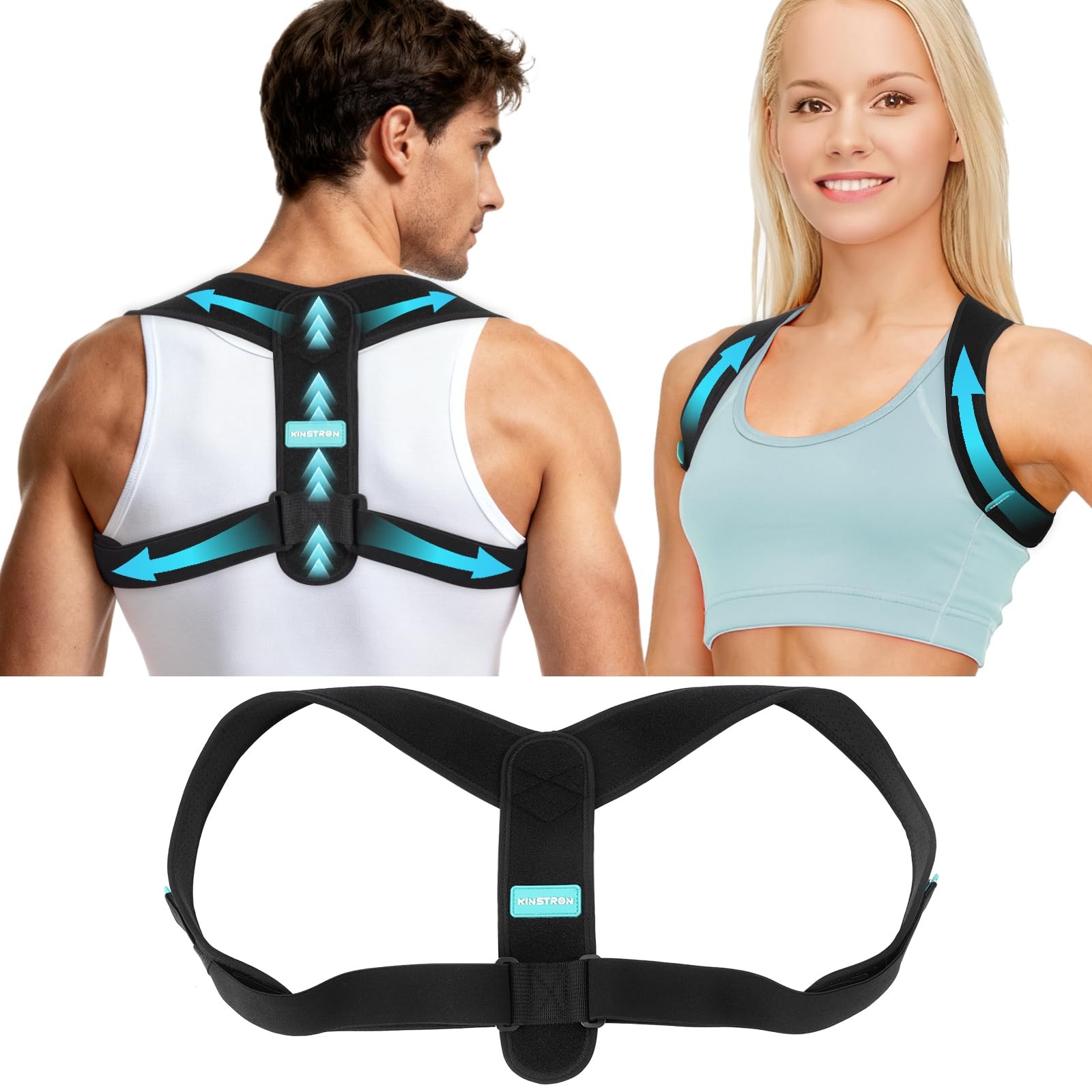 KINSTRON Adjustable Posture Corrector for Men & One Size Fits Most, Black