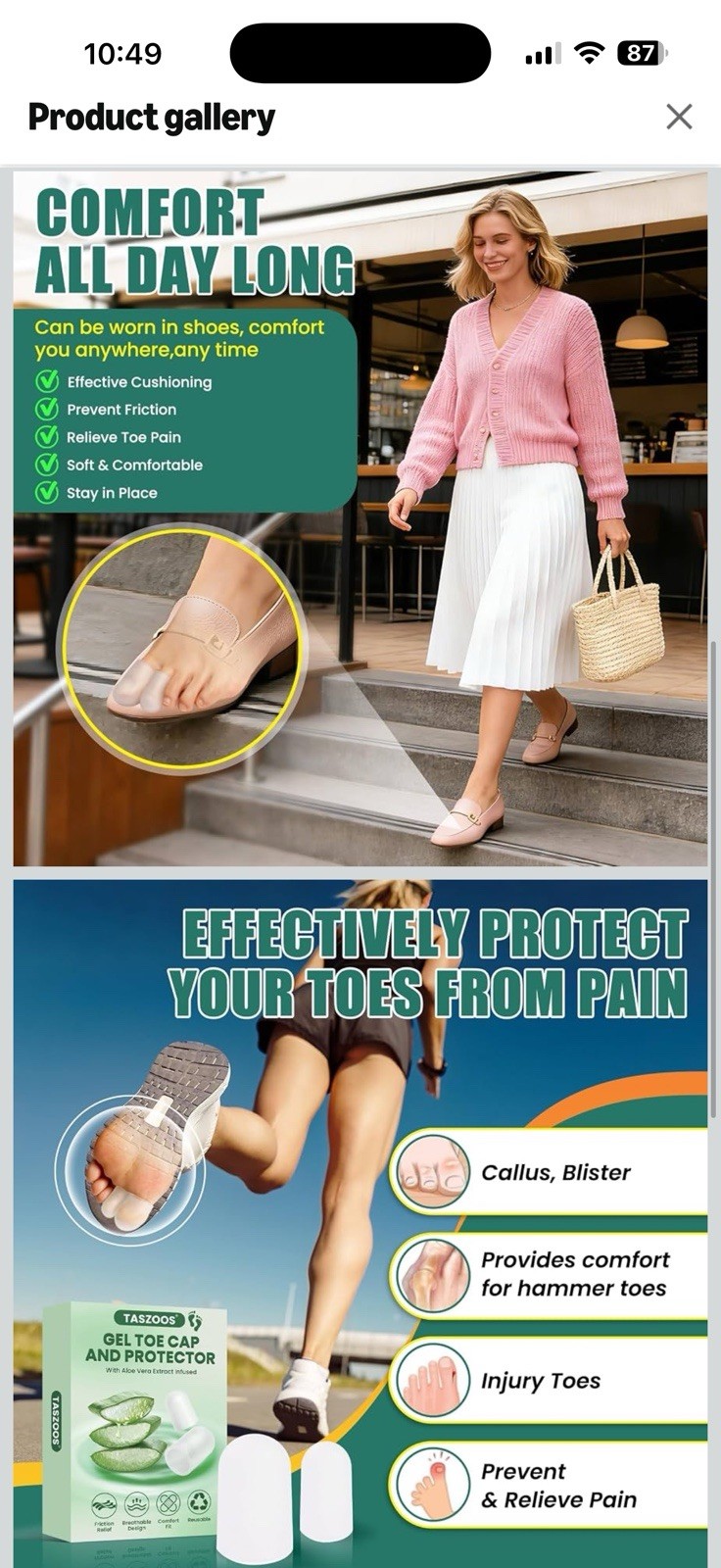 TASZOOS Clear Silicone Gel Toe Caps Adjustable Reusable Friction Relief