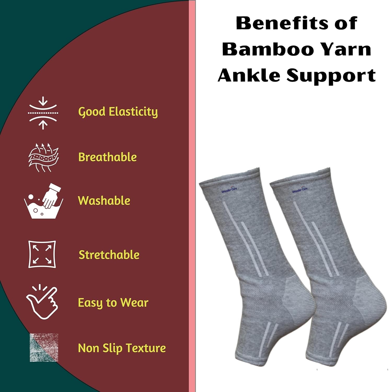 Bamboo Ankle Brace Silver Support Compression Sleeve Socks Foot Fasciitis Pain
