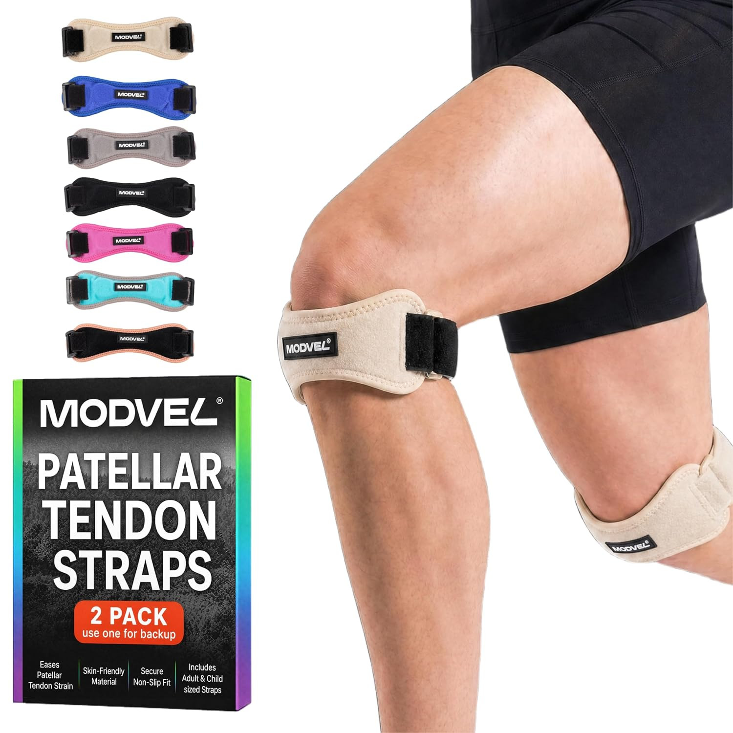 Modvel Knee Strap Patella Tendon Support Brace Band, One Size, 2-Pack | Adjustab