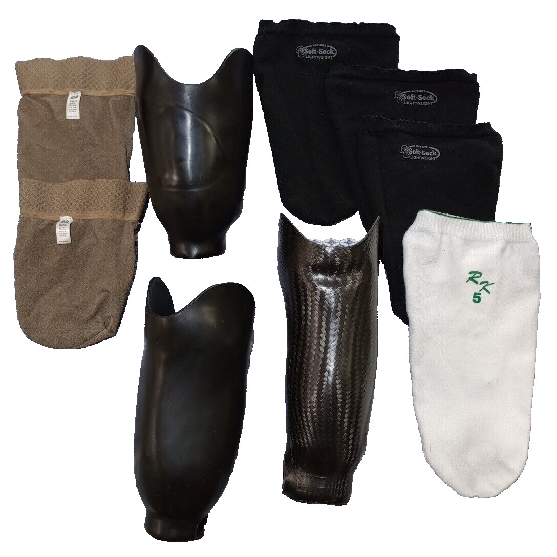 Prosthetic Leg Knee 3 Socket Sockets (1 Carbon) Parts and 6 Socks Misc. Size Lot