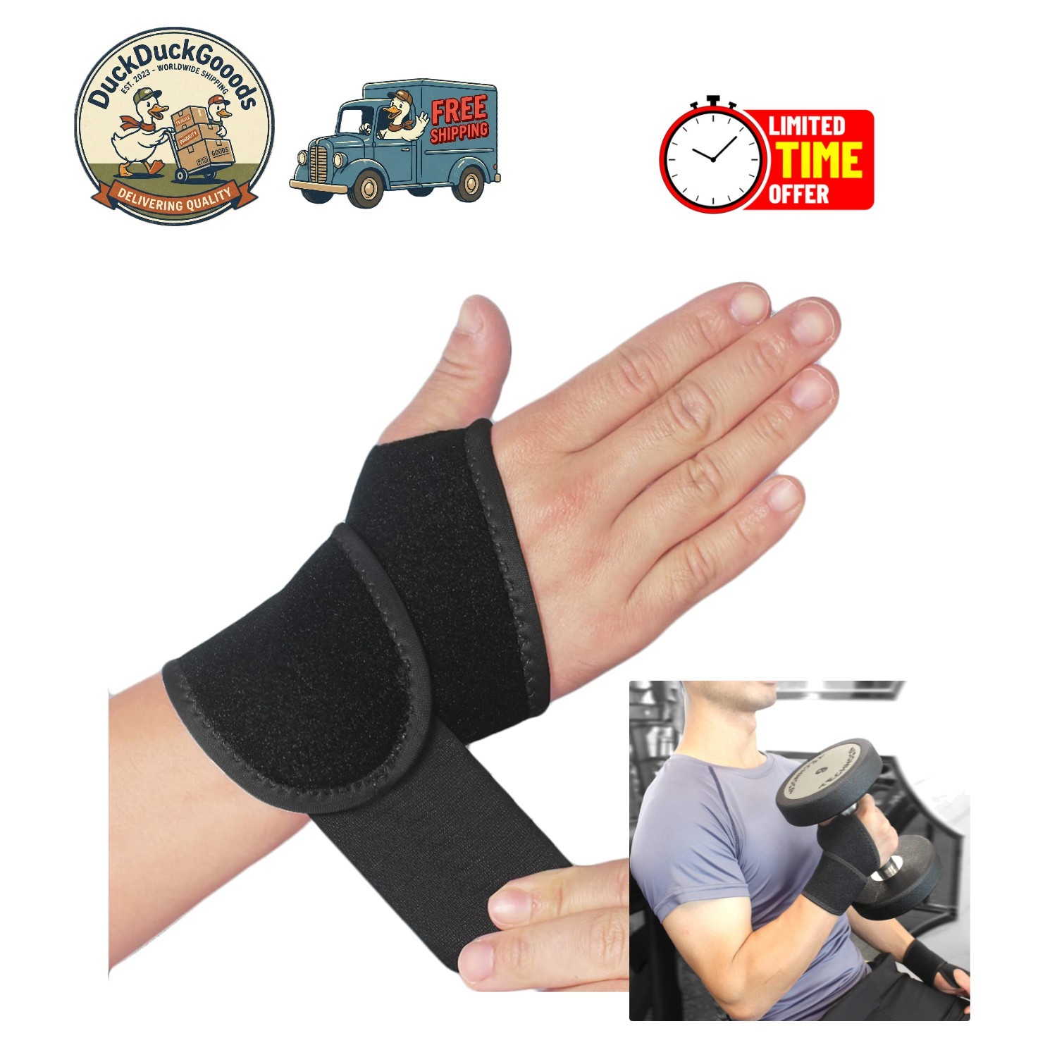 Lightweight Black Wrist Brace, Adjustable 2-Pack for Sports and Daily Life