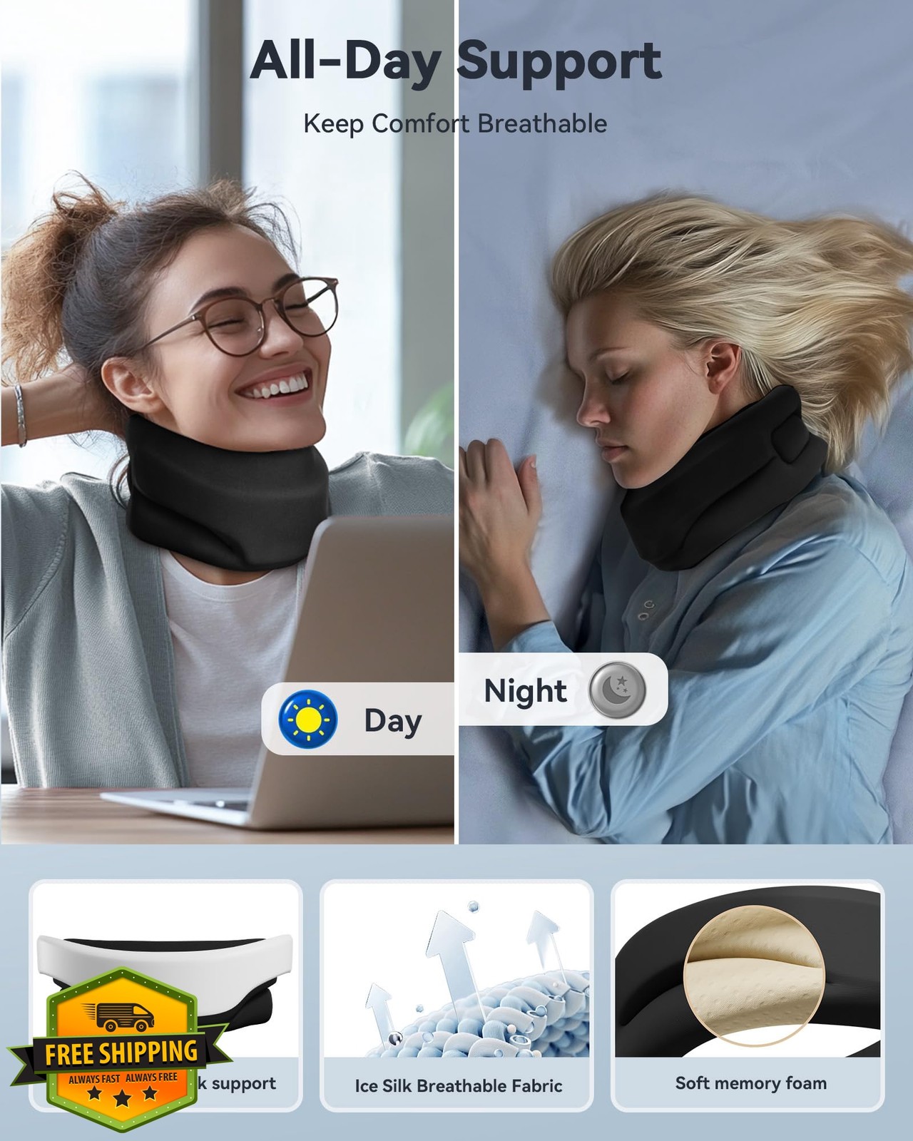 Qwnccet Neck Brace Cervical Collar – Neck Support Brace for Sleeping, Soft Fo…