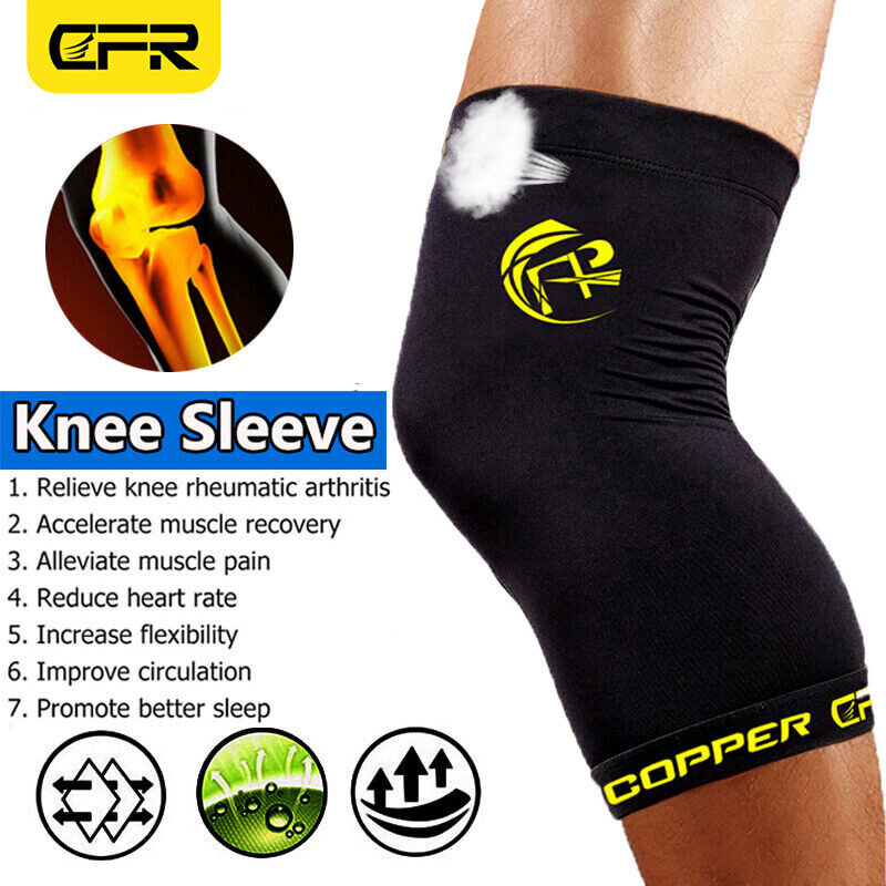 Copper Knee Support Compression Sleeve Brace Sport Joint Pain Relief Arthritis
