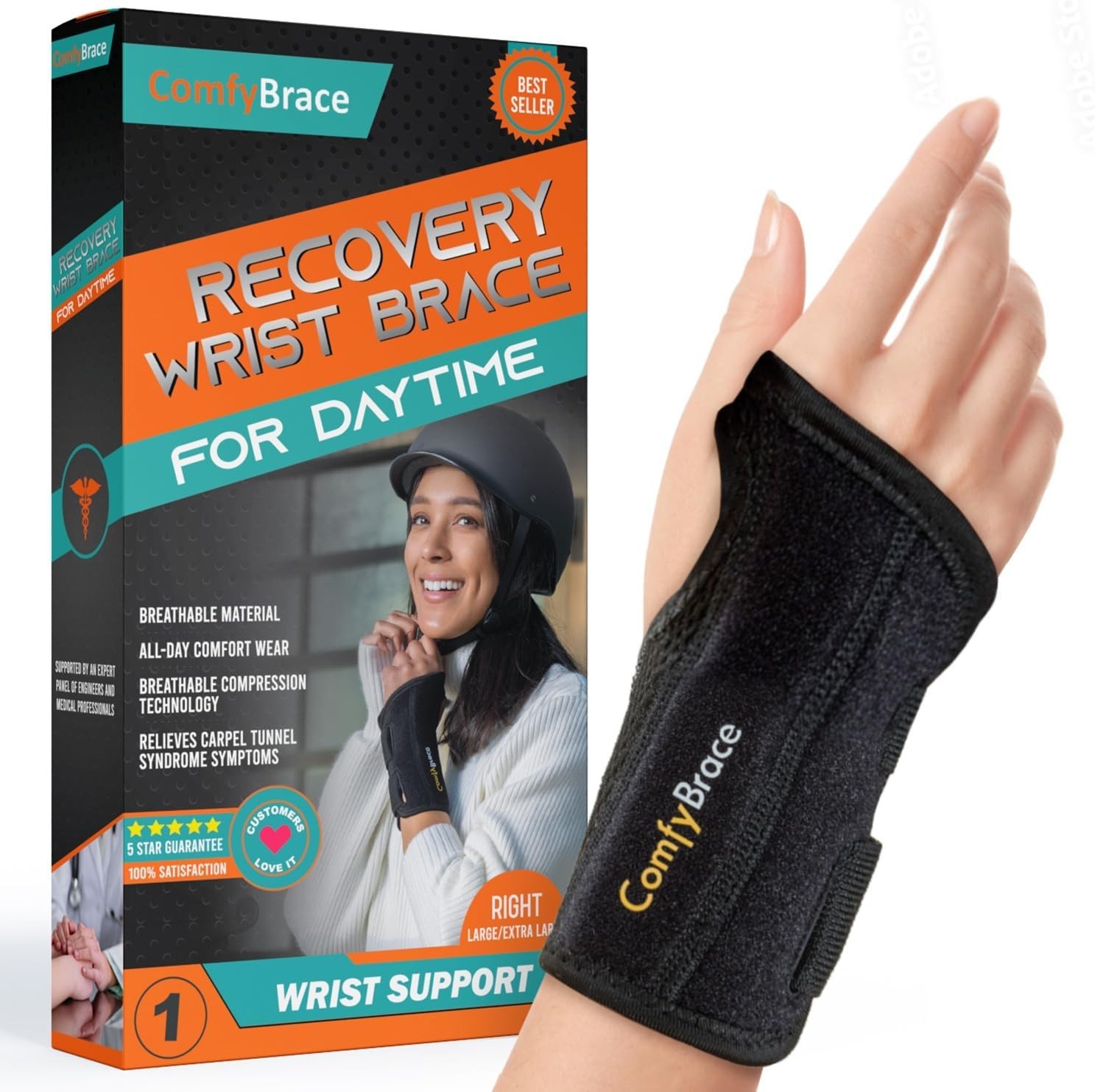 ComfyBrace Copper Infused Wrist Brace/Hand Brace/Wrist Support for Carpal Tunnel