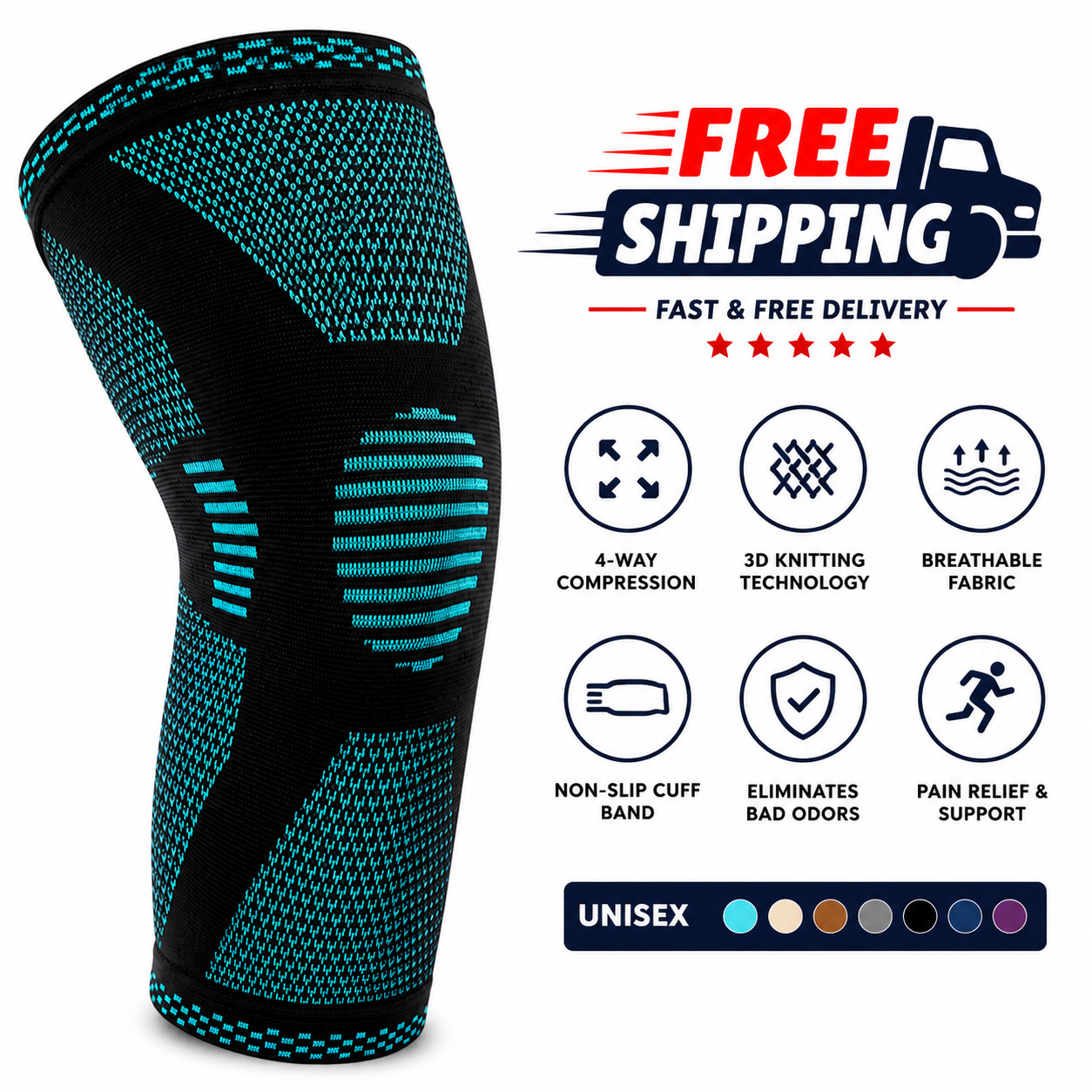 Knee Compression Sleeve Brace Support Men Women Running Gym Arthritis Pain M