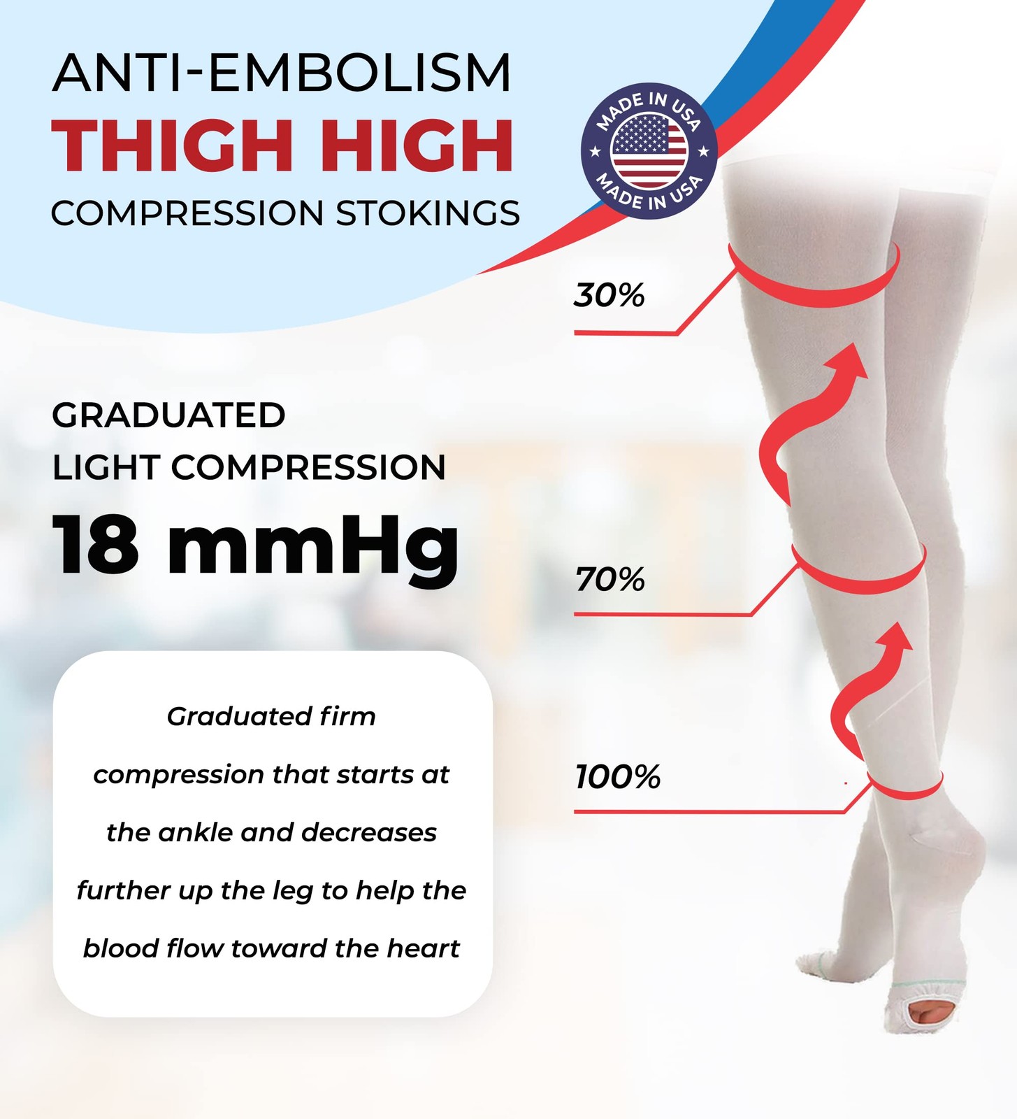 ITA-MED Anti-Embolism Thigh High Stockings for Men & Large (1 Pair), White