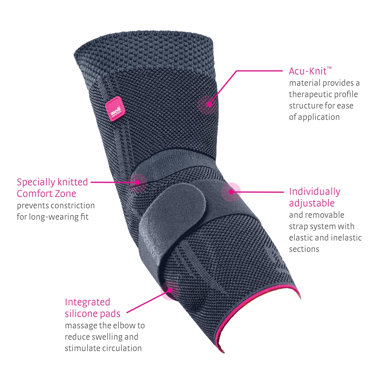 Epicomed Elbow Support w/Accu Pressure Silicone Insert Silver III