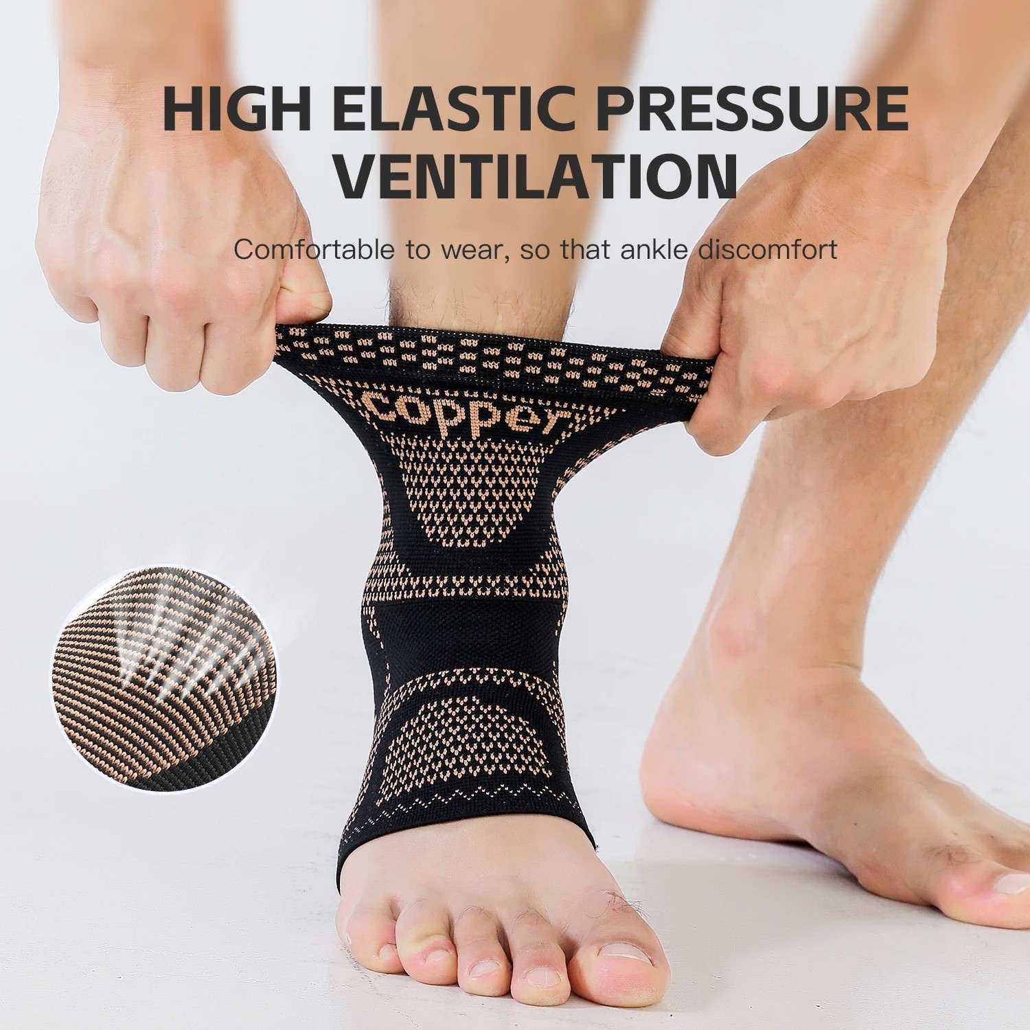Copper Ankle Support Compression Strap Achilles Tendon Brace Sprain Sports