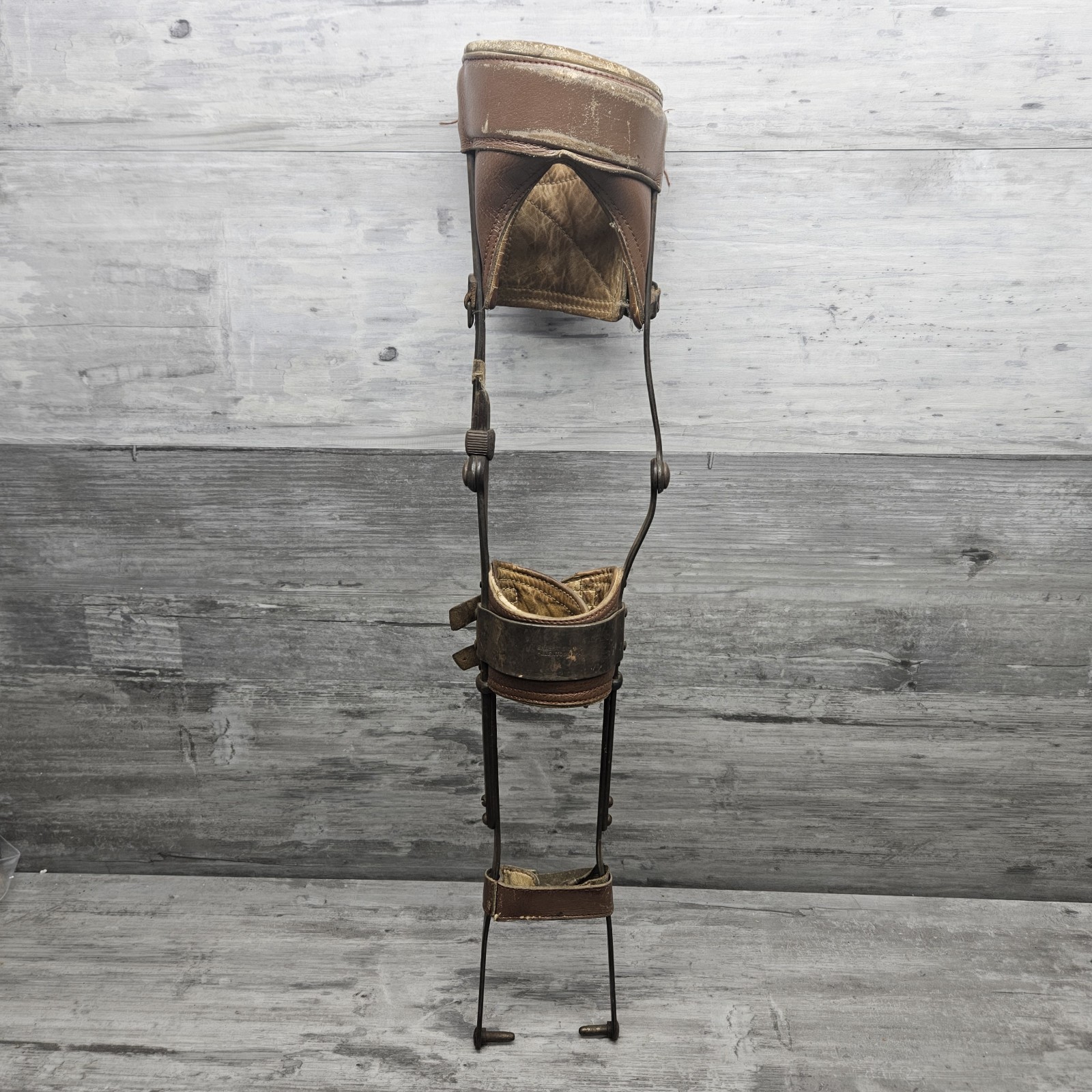 Vintage Antique Leg Brace Leather Metal Childs Polio Boas Co Allentown PA 1950s