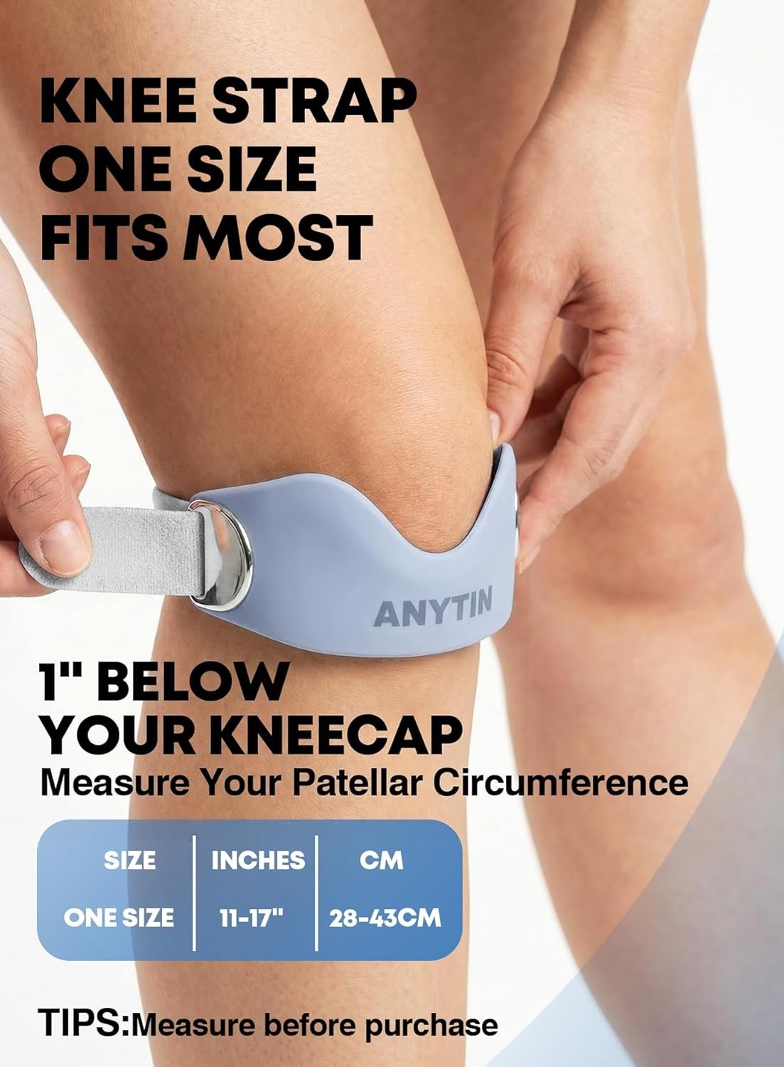 Silicone Patellar Tendon Support Strap 2 Pack, Adjustable Patella Knee Strap for