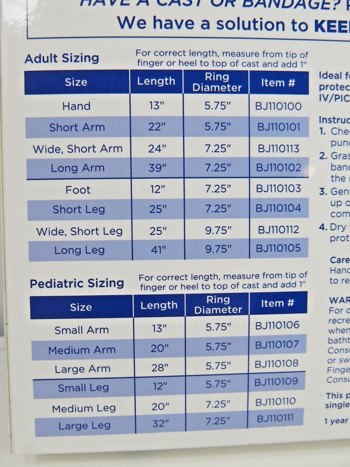 39″ Cast & Bandage Protector Keep Nice n’ Dry Adult Long Arm by Blue Jay
