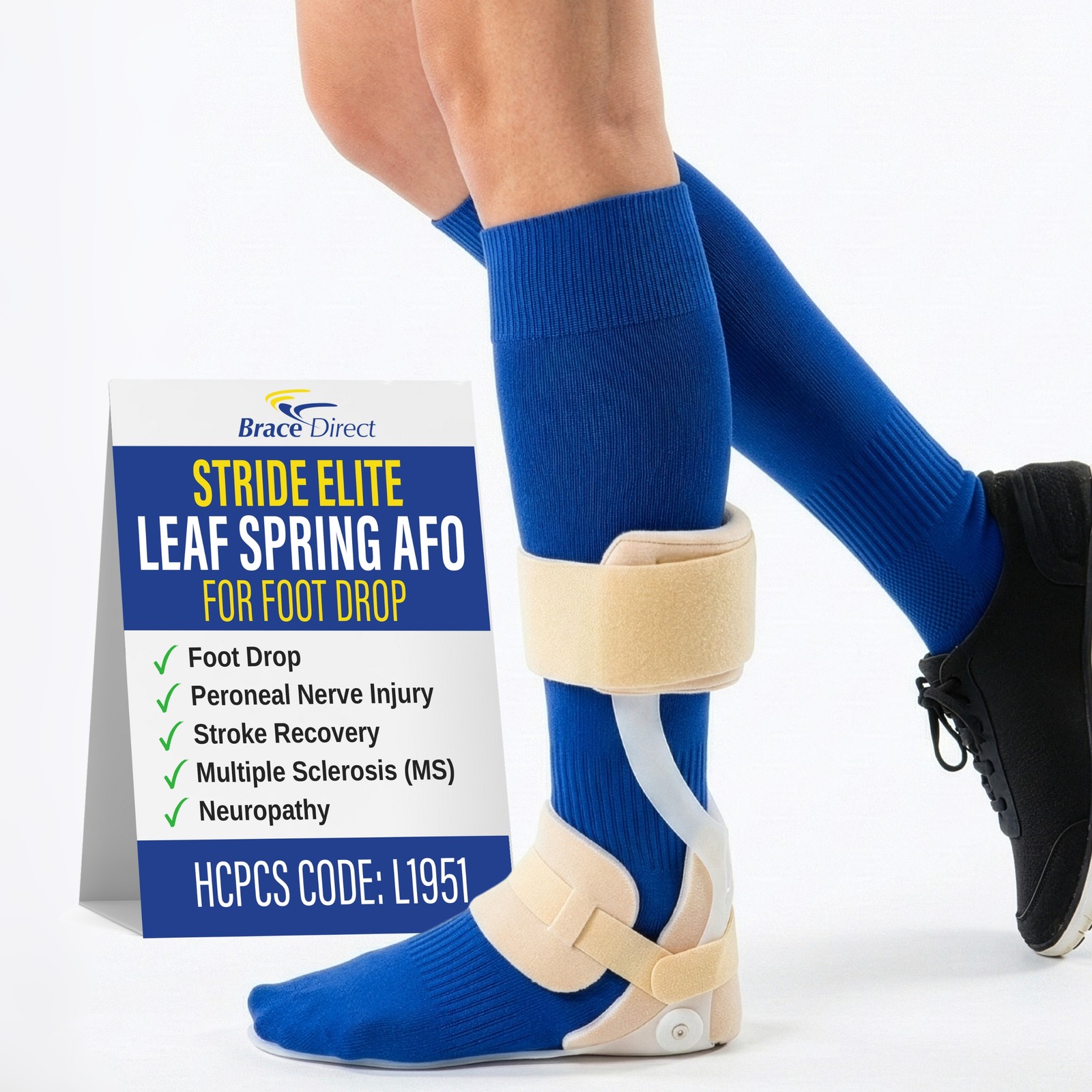 StrideElite Leaf Spring AFO Foot Drop Brace Lightweight Dorsiflexion Support