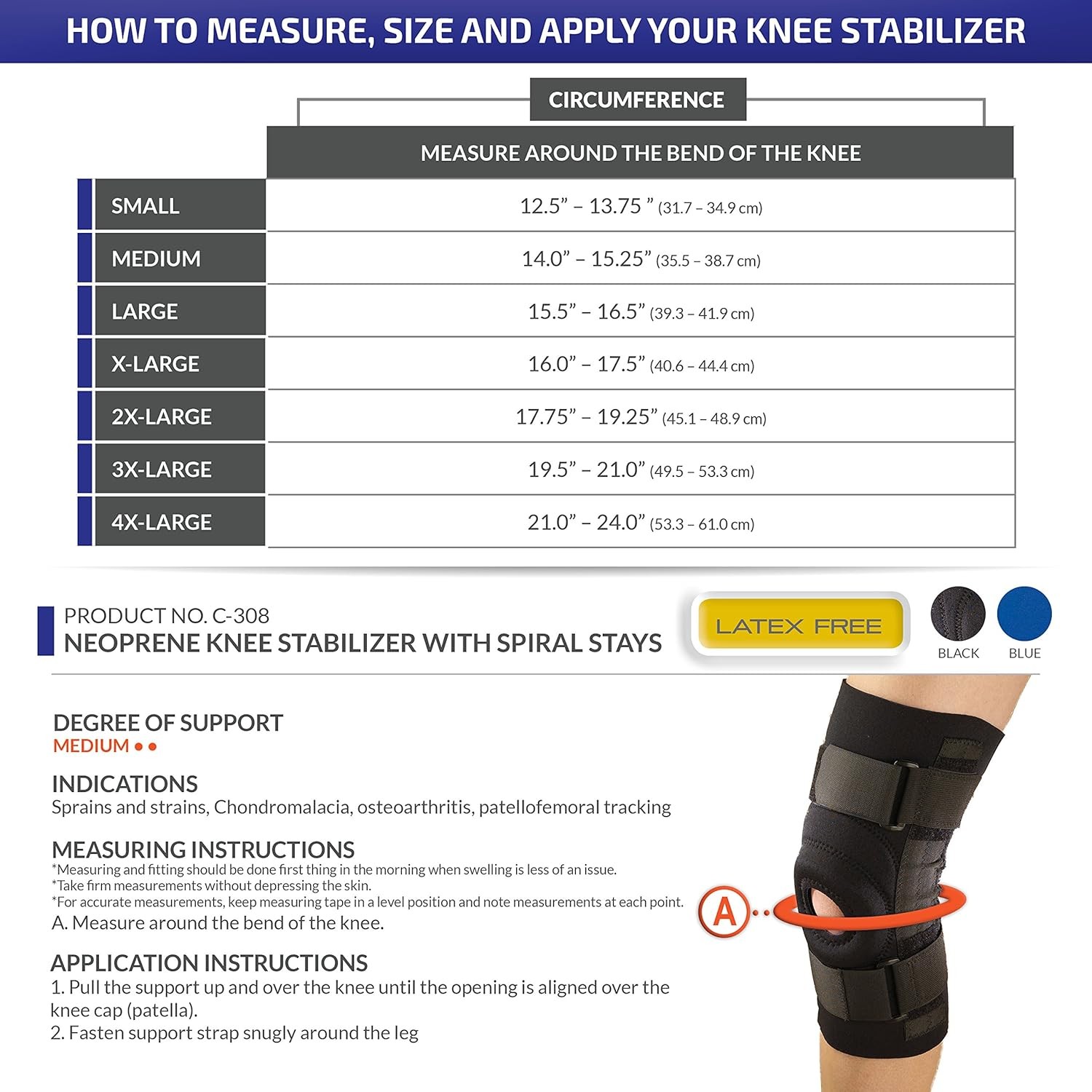 Champion/OTC Knee Stabilizer, Spiral Stays, Neoprene, Blue, Small