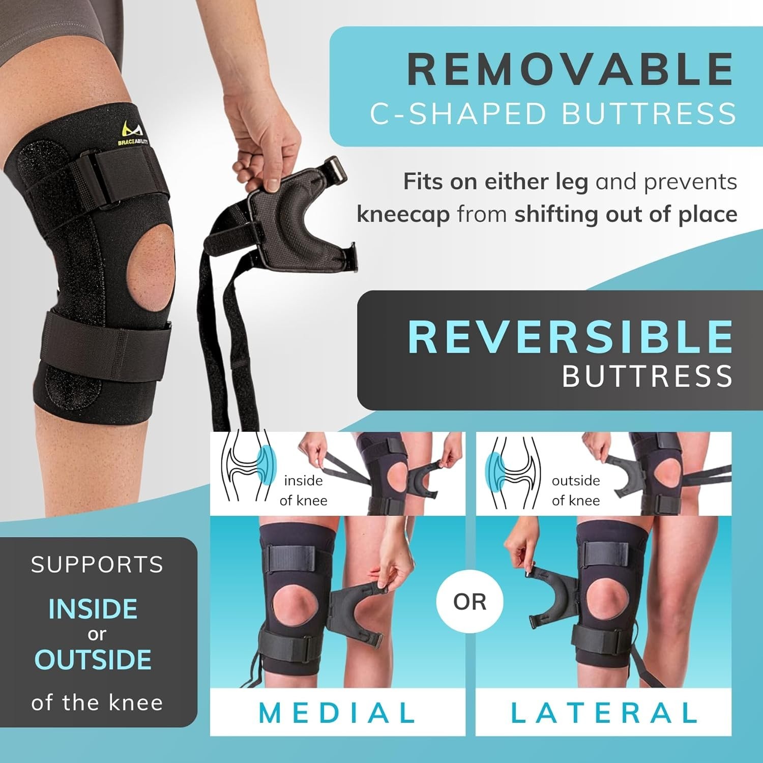 Large J Patella Stabilizer Knee Brace with Lateral Support for Dislocated Knees
