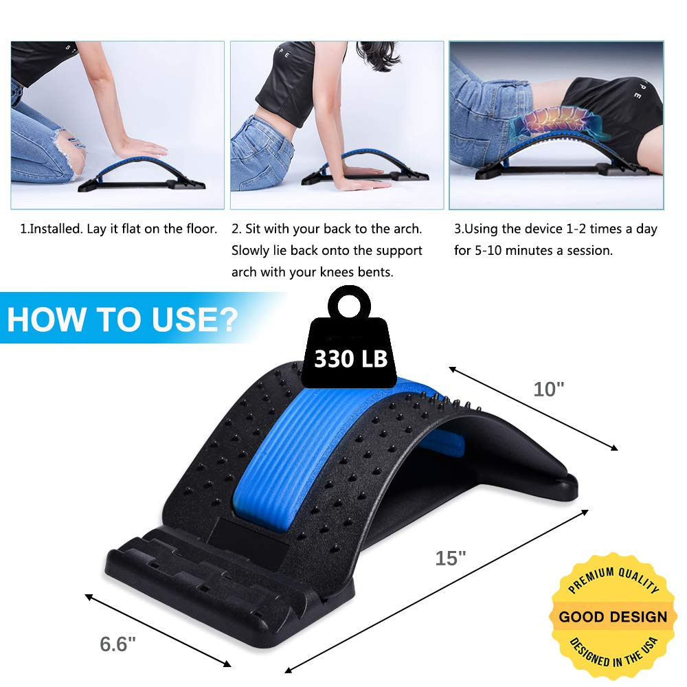 JUMPOW Back Stretcher for Lower Back Pain Relief, 3 Level Adjustable Lumbar Crac