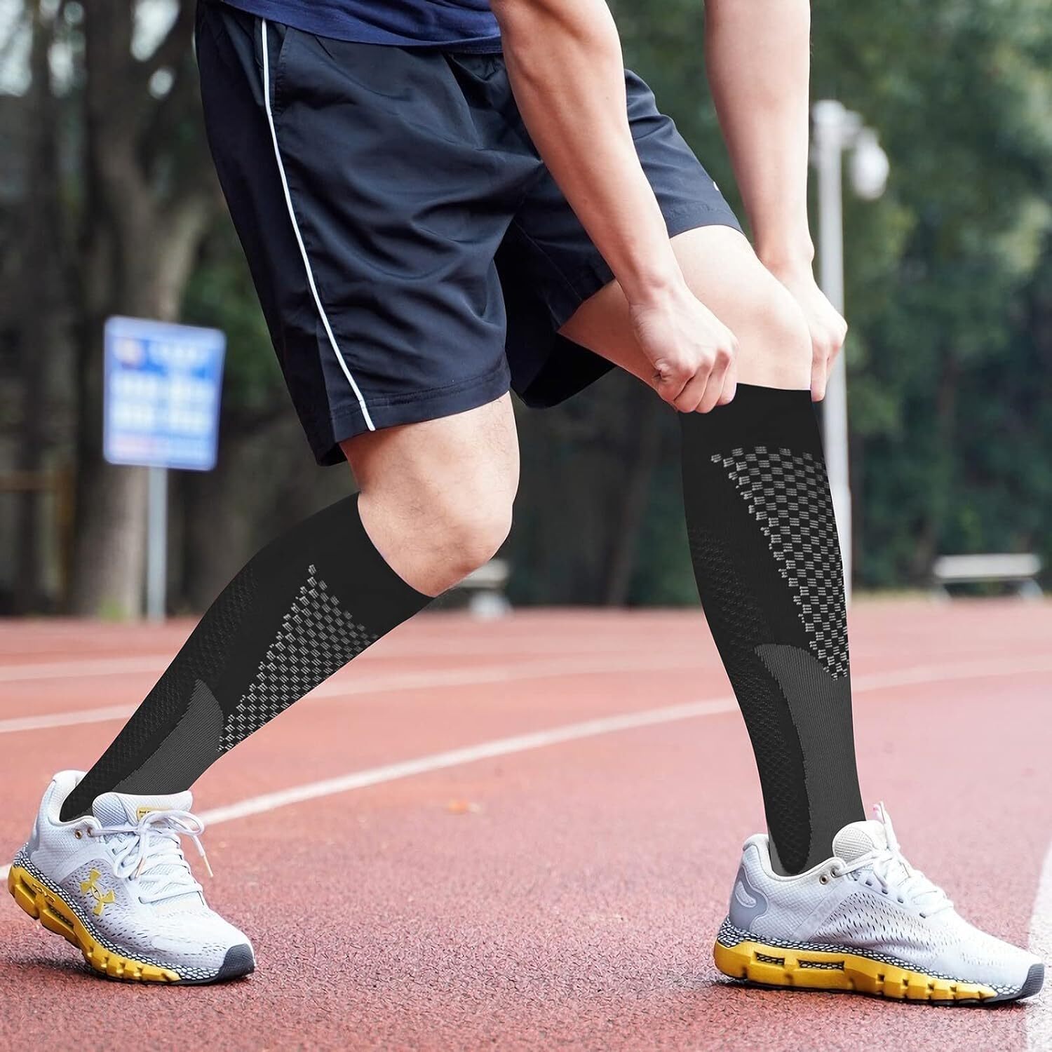1-2 Pair Compression Socks 20-30 mmhg Knee High Men Women Calf Leg Brace Support