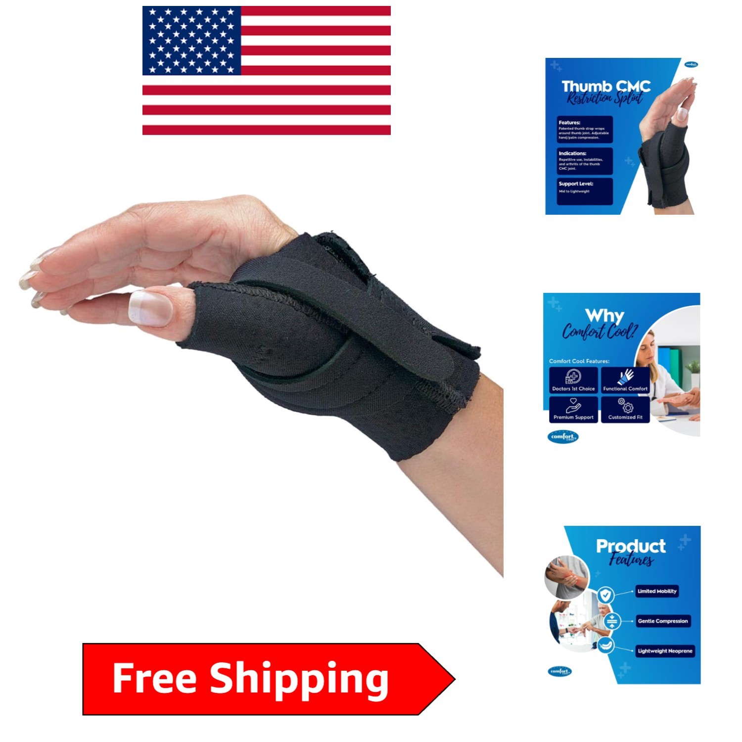 CMC Thumb Brace for Pain Relief – Soft Neoprene, Right Hand, Large Plus