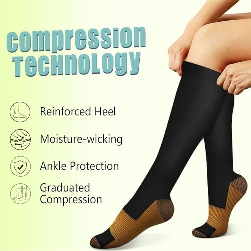 Copper Compression Socks 15-20 mmHg for Men & Women 8 Large-X-Large A00- Black