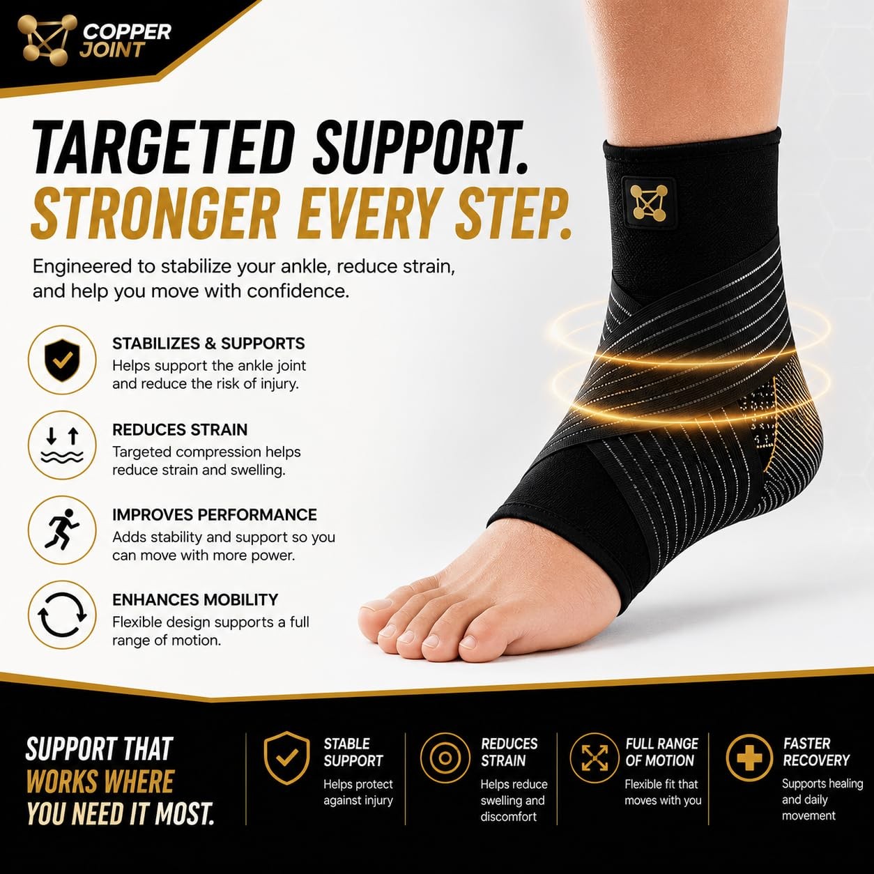CopperJoint Compression Ankle Brace for Women Support, Durable X-Large, Black