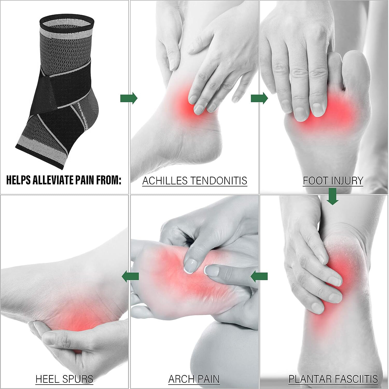 Ankle Brace Support Compression Sleeve Strap for Relief Sprained Tendon Foot Gym