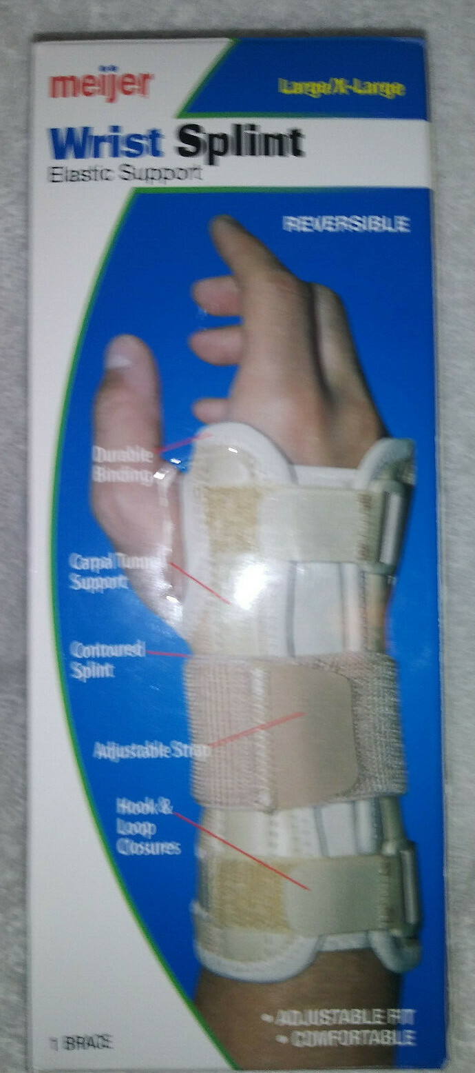 Wrist Splint Brace Elastic Support Reversible Adjustable Beige Large/X-L NIB