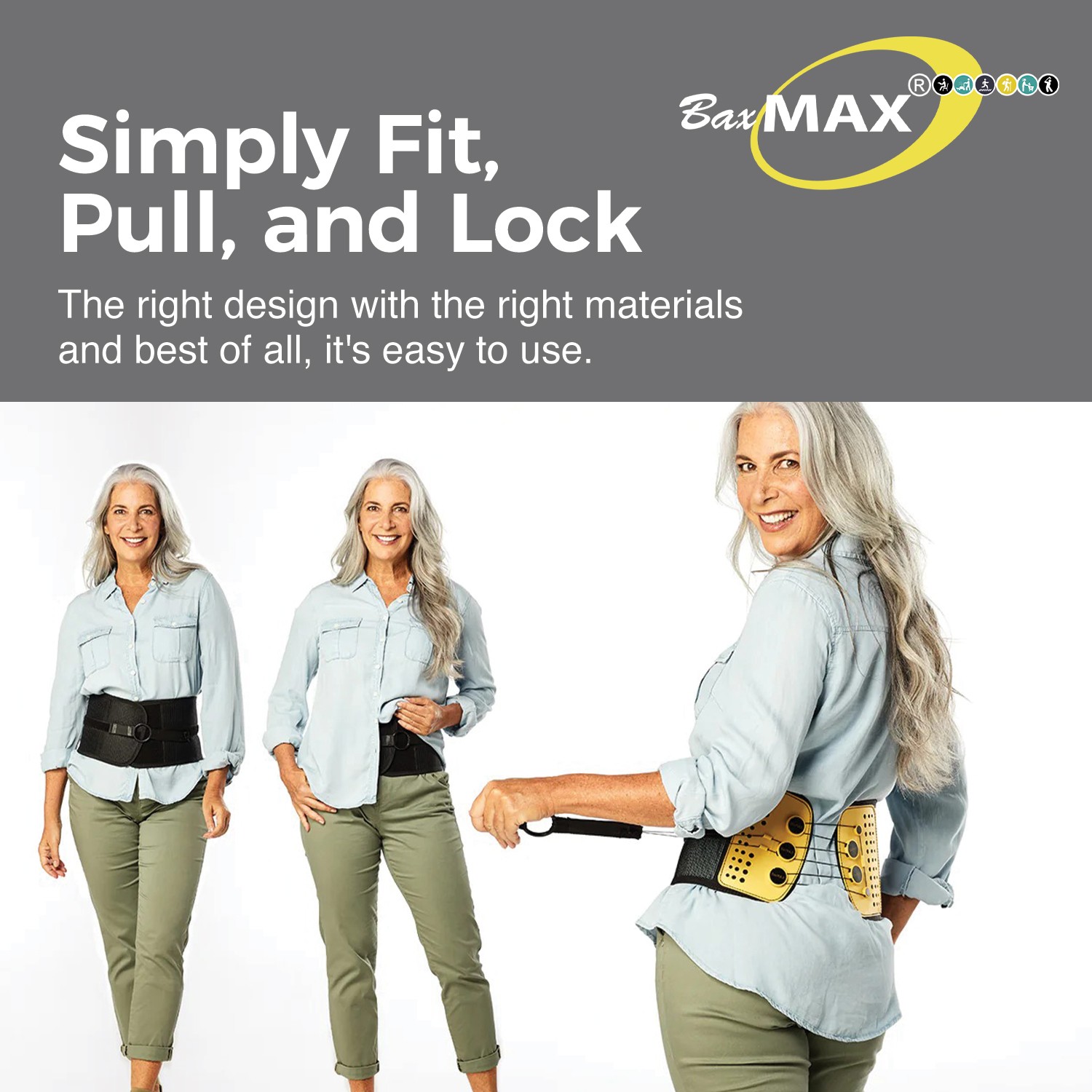 BaxMAX Adjustable Back Brace with 5-to-1 Compression Pulley System for Lumbar