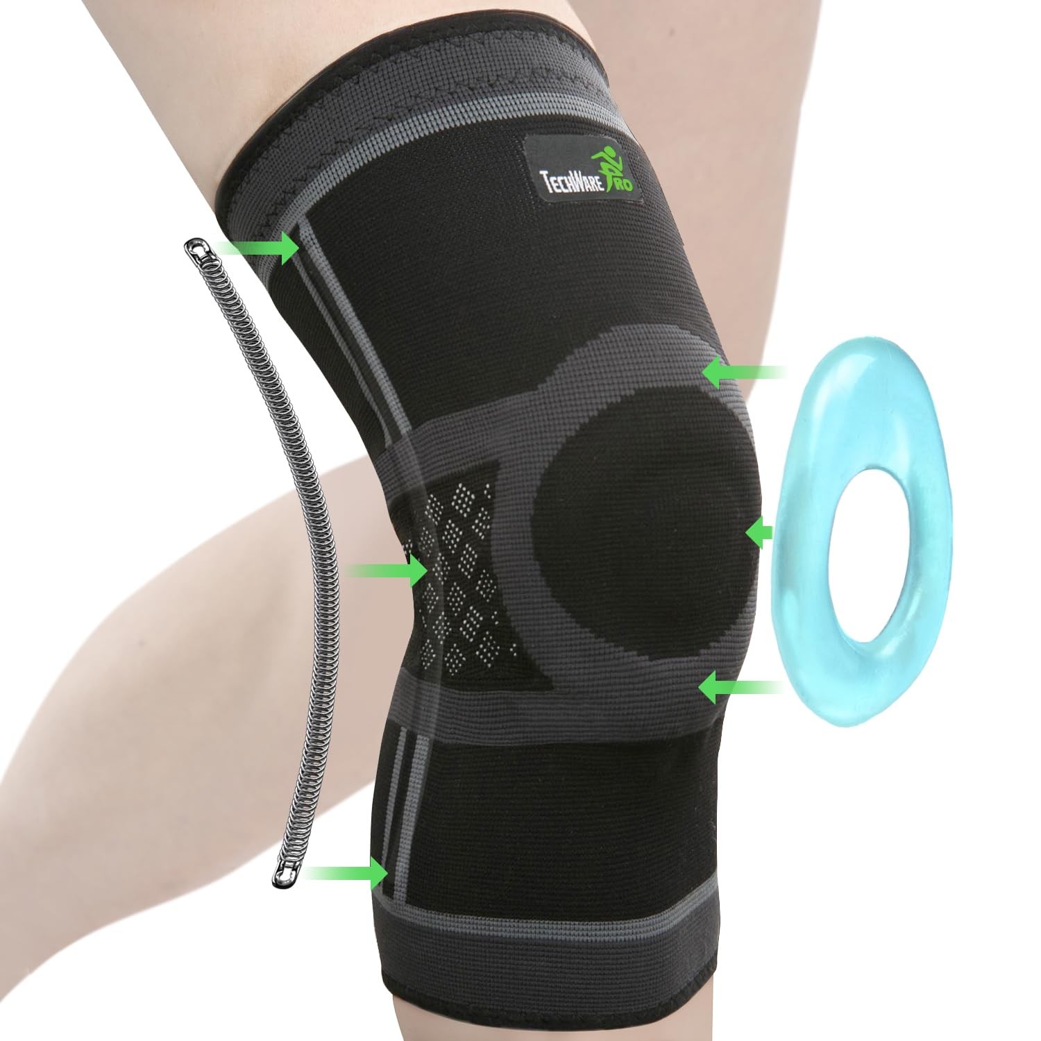 TechWare Pro Knee Brace for Women & Men – Compression Large, Black/Gray
