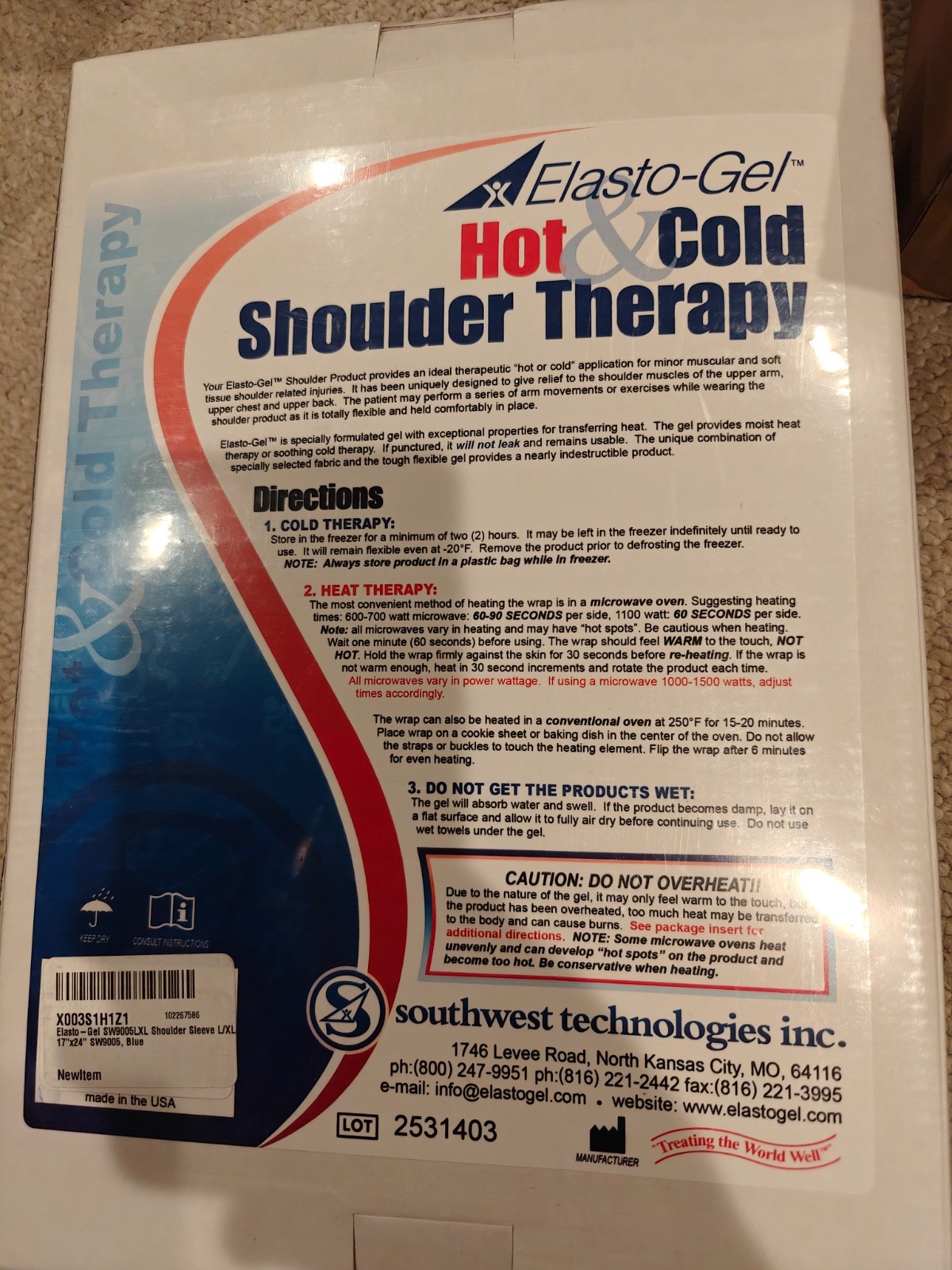 Elasto-Gel SW9005LXL Shoulder Sleeve L/XL 17″x24″ SW9005, Blue