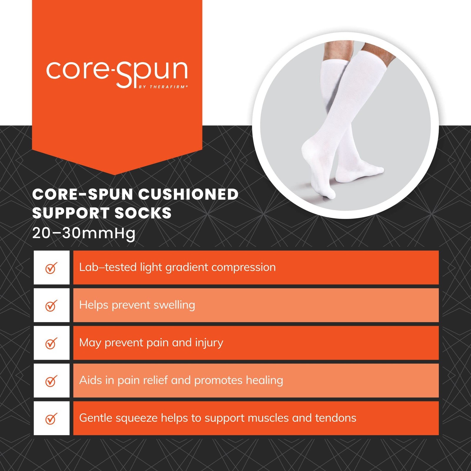 Core-Spun Cushioned 20-30mmHg Moderate Graduated Compression Support Knee Hig…